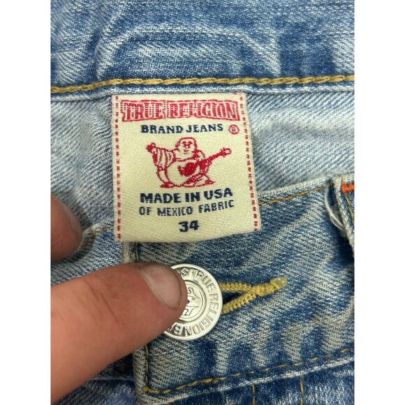 True Religion Jeans Men's Size 34 Wide Leg Embroidered Pockets Denim Blue - Picture 3 of 12